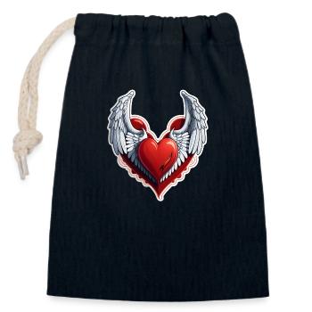 Red Heart with Wings - Closable cotton gift bag (14x20cm) - navy - Front