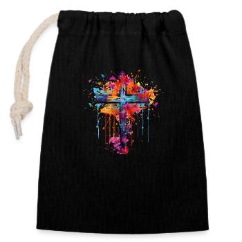 Croix pour les chrétiens et le christianisme orthodoxe - Sac cadeau en coton avec cordon (14 x 20 cm) - noir - Devant