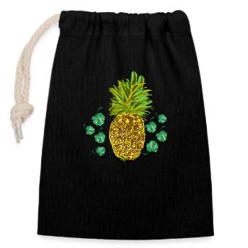 Ananas - Verschließbarer Geschenkbeutel aus Baumwolle (14x20cm) - Schwarz - Vorne