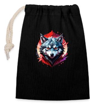 Wolf Tattoo - Closable cotton gift bag (14x20cm) - black - Front