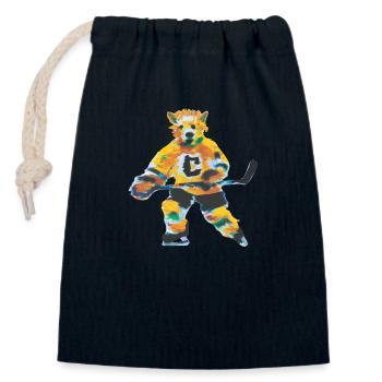 Ourson de hockey - Sac cadeau en coton avec cordon (14 x 20 cm) - bleu marine - Devant