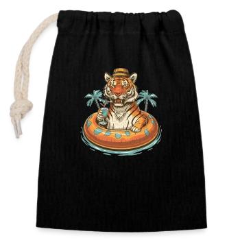 Tigre en vacances - Sac cadeau en coton avec cordon (14 x 20 cm) - noir - Devant