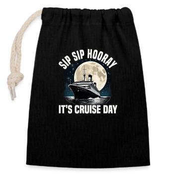 Sip Sip Hooray It's Cruise Day Cruise Ship - Verschließbarer Geschenkbeutel aus Baumwolle (14x20cm) - Schwarz - Vorne