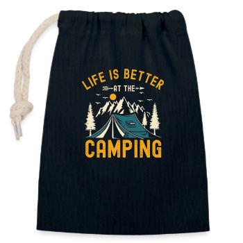 La vie est plus belle au camping - Sac cadeau en coton avec cordon (14 x 20 cm) - bleu marine - Devant