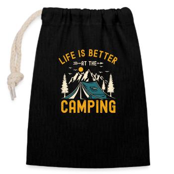 Life is Better at The Camping - Closable cotton gift bag (14x20cm) - black - Front
