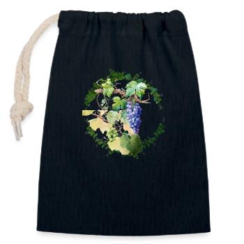 Feuilles de vignes avec raisins blanc et noir - Sac cadeau en coton avec cordon (14 x 20 cm) - bleu marine - Devant