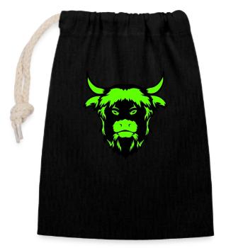 taureau de buffle - Sac cadeau en coton avec cordon (14 x 20 cm) - noir - Devant