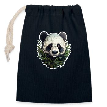 Panda jetant un coup d’œil hors des feuilles - Sac cadeau en coton avec cordon (14 x 20 cm) - bleu marine - Devant