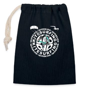 Kitesurf - Verschließbarer Geschenkbeutel aus Baumwolle (14x20cm) - Navy - Vorne