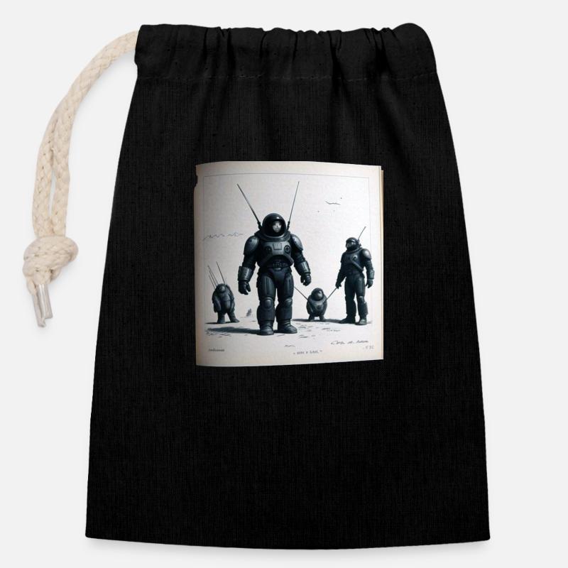 Vintage Roboter Comic - Verschließbarer Geschenkbeutel aus Baumwolle (14x20cm) - Schwarz