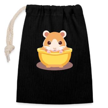 süßer Hamster in Schüssel - Verschließbarer Geschenkbeutel aus Baumwolle (14x20cm) - Schwarz - Vorne