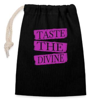 Combinaisons de saveurs Déclaration Manger avec bonheur - Sac cadeau en coton avec cordon (14 x 20 cm) - noir - Devant
