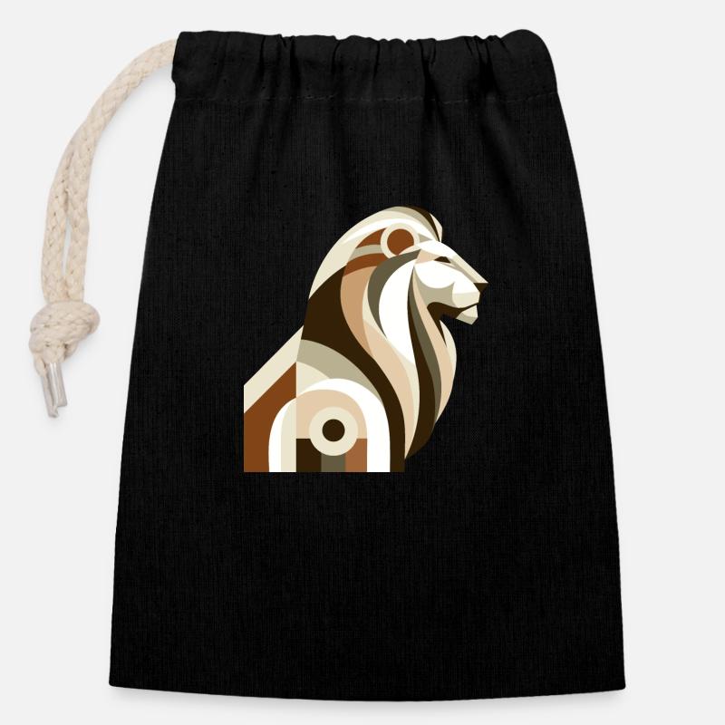 Abstract Lion - Closable cotton gift bag (14x20cm) - black