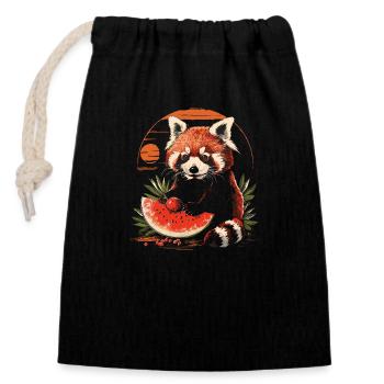 Red Panda Cat Bear Red Panda Watermelon Cool - Closable cotton gift bag (14x20cm) - black - Front
