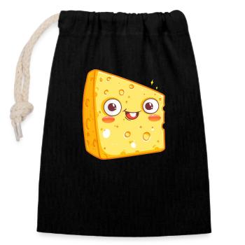 Kawaii cheese piece with smiling face - Closable cotton gift bag (14x20cm) - black - Front