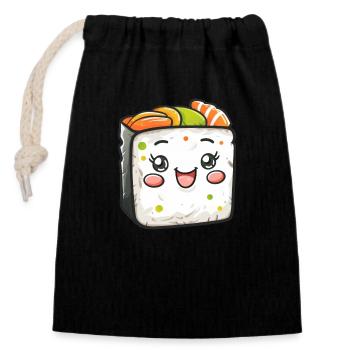 Bande dessinée de sushi drôle - Sac cadeau en coton avec cordon (14 x 20 cm) - noir - Devant