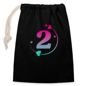 2nd Birthday Colorful Heart Circle - Closable cotton gift bag (14x20cm) - black - Front