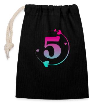 5th Birthday Colorful Heart Circle - Closable cotton gift bag (14x20cm) - black - Front