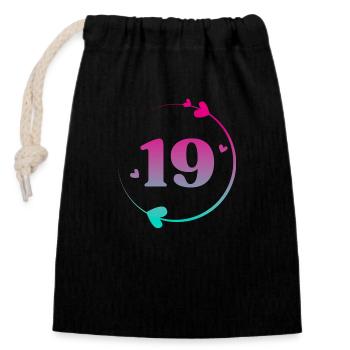 19th Birthday Colorful Heart Circle - Closable cotton gift bag (14x20cm) - black - Front