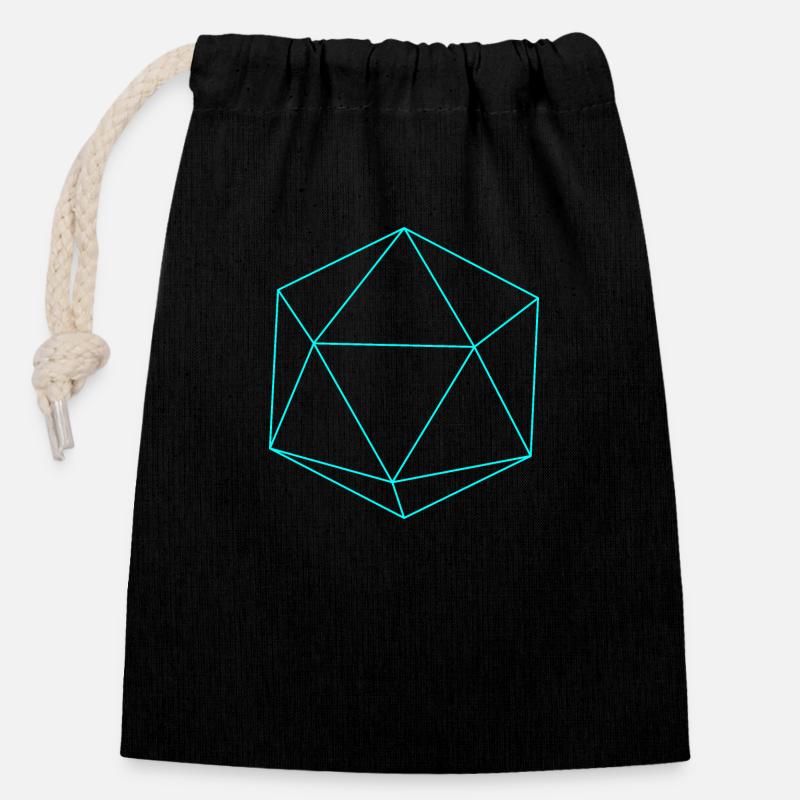 icosaèdre turquoise - Sac cadeau en coton avec cordon (14 x 20 cm) - noir