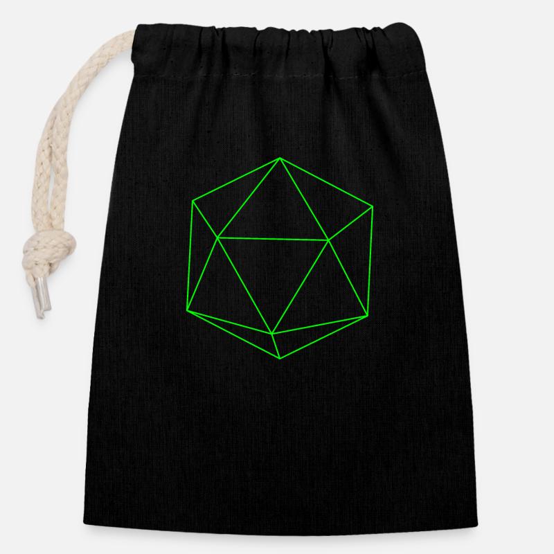 icosaèdre vert - Sac cadeau en coton avec cordon (14 x 20 cm) - noir