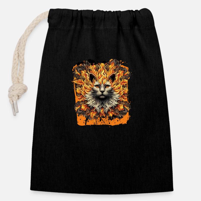 Chat de l’enfer ardent - Sac cadeau en coton avec cordon (14 x 20 cm) - noir