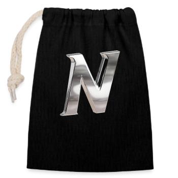 Chrome ,, N " Metallic - Closable cotton gift bag (14x20cm) - black - Front