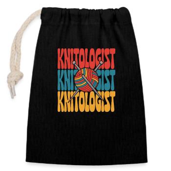 Knitting expert wanted - Closable cotton gift bag (14x20cm) - black - Front