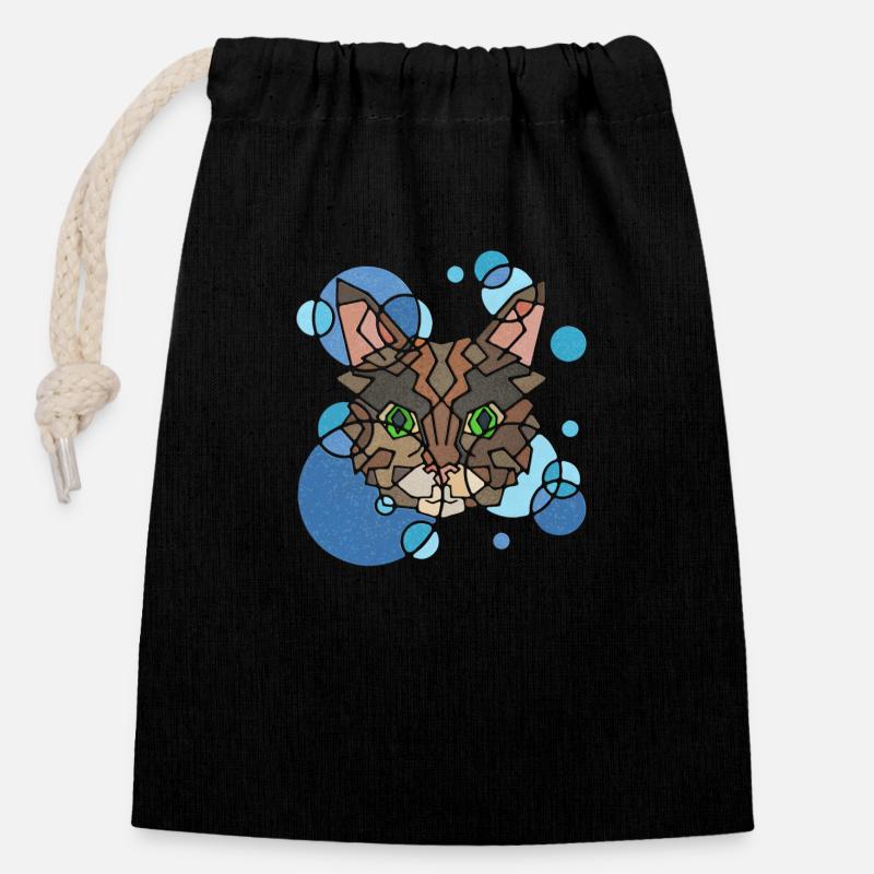 Cat Geometry - Closable cotton gift bag (14x20cm) - black