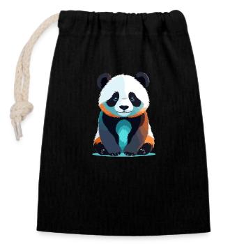 Panda Vektor Kunst mit lebendiger Farbillustration - Verschließbarer Geschenkbeutel aus Baumwolle (14x20cm) - Schwarz - Vorne