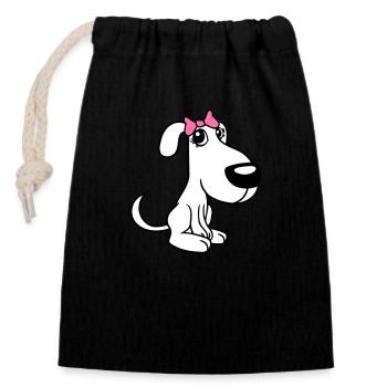 Dog Sitting Little Pretty Lady Bow Female - Closable cotton gift bag (14x20cm) - black - Front