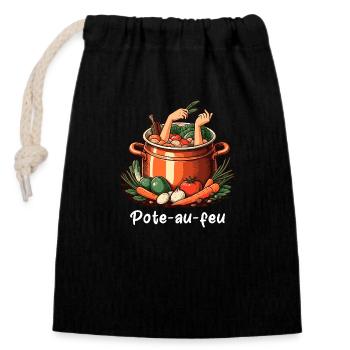 Pote au feu - Sac cadeau en coton avec cordon (14 x 20 cm) - noir - Devant