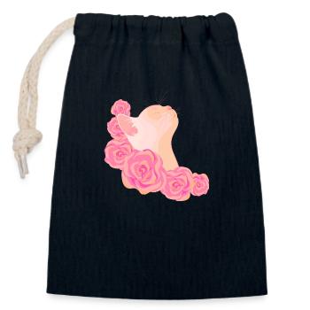 Katze unter Rosen - Verschließbarer Geschenkbeutel aus Baumwolle (14x20cm) - Navy - Vorne