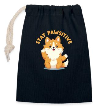 Stay Pawsitive - Closable cotton gift bag (14x20cm) - navy - Front