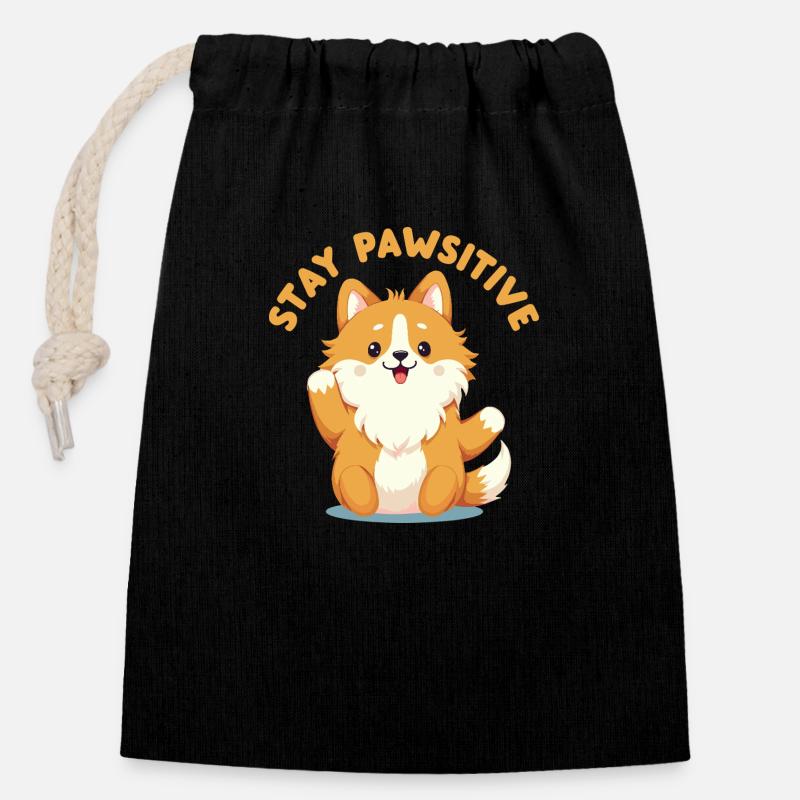 Stay Pawsitive - Closable cotton gift bag (14x20cm) - black