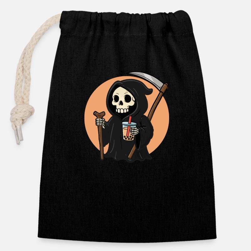 Faucheuse avec Boba - Sac cadeau en coton avec cordon (14 x 20 cm) - noir