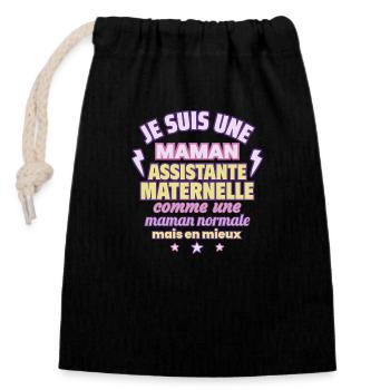 Maman assistante maternelle, cadeau fête des mères - Sac cadeau en coton avec cordon (14 x 20 cm) - noir - Devant
