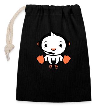 Bird Playing Gamer Nerd Console Headset Controller - Closable cotton gift bag (14x20cm) - black - Front