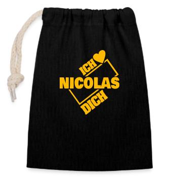 Couple Nicolas - Closable cotton gift bag (14x20cm) - black - Front