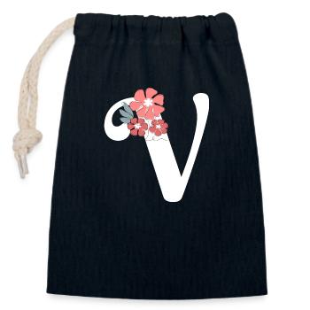 Lettre v fleurs minimalistes - Sac cadeau en coton avec cordon (14 x 20 cm) - bleu marine - Devant