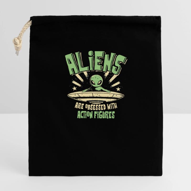 Aliens Are Obsessed With Action Figures Closable cotton gift bag (14x20cm)