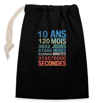 10 Ans – Compte à Rebours de la Vie en Secondes - Sac cadeau en coton avec cordon (14 x 20 cm) - noir - Devant