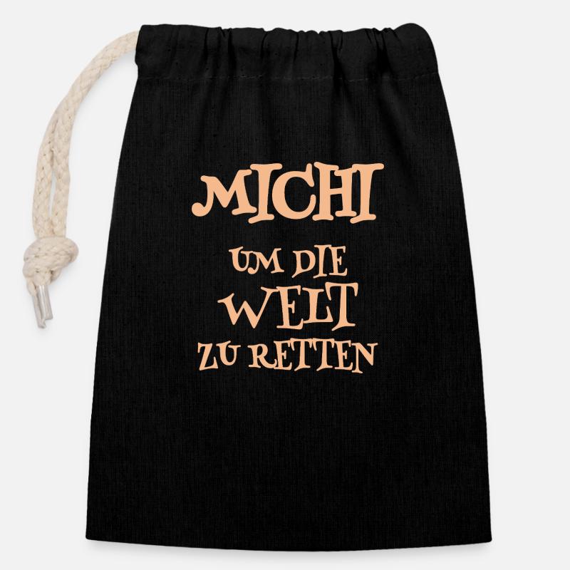 Cadeau pour Michi - Sac cadeau en coton avec cordon (14 x 20 cm) - noir
