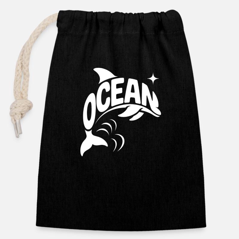 Ocean - Cooles Dolphin Ocean Logo - Verschließbarer Geschenkbeutel aus Baumwolle (14x20cm) - Schwarz