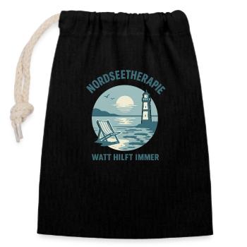 Nordseetherapie - Watt hilft immer - Verschließbarer Geschenkbeutel aus Baumwolle (14x20cm) - Schwarz - Vorne