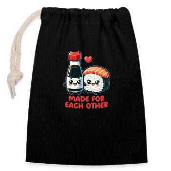 Sushi et sauce soja - Sac cadeau en coton avec cordon (14 x 20 cm) - noir - Devant