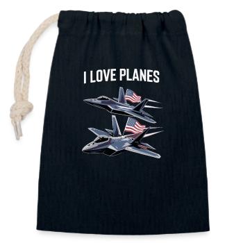 Formation de rapaces modernes J’adore les avions - Sac cadeau en coton avec cordon (14 x 20 cm) - bleu marine - Devant
