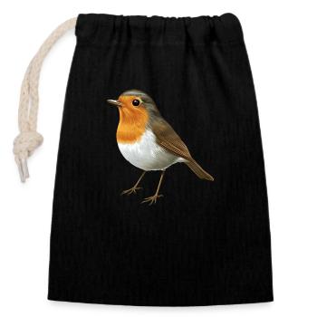 Little Robin - Closable cotton gift bag (14x20cm) - black - Front