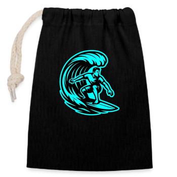 Surfer Wave Surfing - Closable cotton gift bag (14x20cm) - black - Front