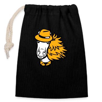 cheval homme chapeau costume cravate détective garçon cool - Sac cadeau en coton avec cordon (14 x 20 cm) - noir - Devant